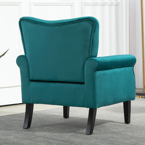 English Elm Mid-Century Modern Wingback Armchair Upholstered Club Seat with Tapered Wood Legs Teal B2735P510337