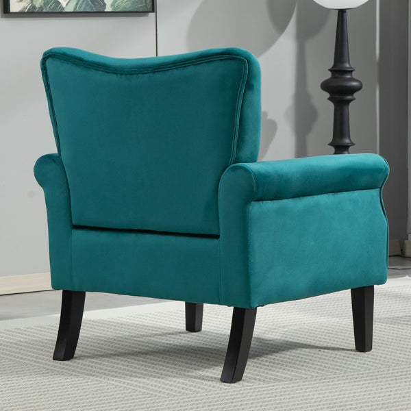 English Elm Mid-Century Modern Wingback Armchair Upholstered Club Seat with Tapered Wood Legs Teal B2735P510337