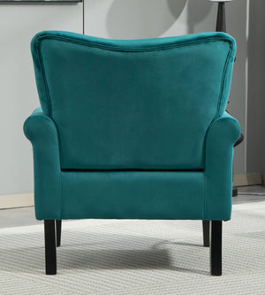 English Elm Mid-Century Modern Wingback Armchair Upholstered Club Seat with Tapered Wood Legs Teal B2735P510337