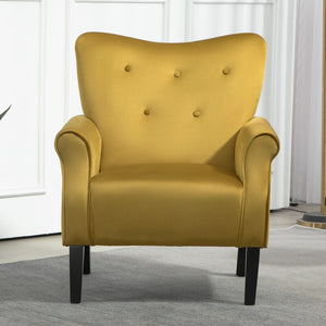 English Elm Mid-Century Modern Wingback Armchair Upholstered Club Seat with Tapered Wood Legs Mustard yellow B2735P510338