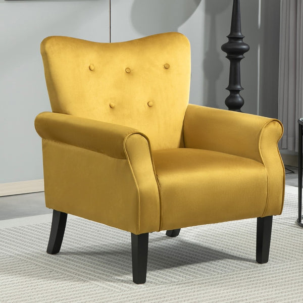 English Elm Mid-Century Modern Wingback Armchair Upholstered Club Seat with Tapered Wood Legs Mustard yellow B2735P510338