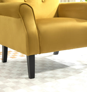 English Elm Mid-Century Modern Wingback Armchair Upholstered Club Seat with Tapered Wood Legs Mustard yellow B2735P510338