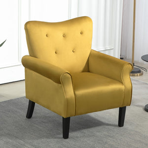 English Elm Mid-Century Modern Wingback Armchair Upholstered Club Seat with Tapered Wood Legs Mustard yellow B2735P510338