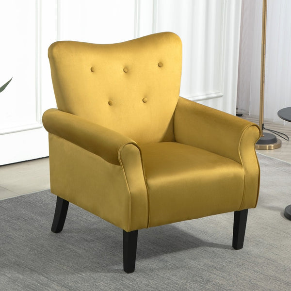 English Elm Mid-Century Modern Wingback Armchair Upholstered Club Seat with Tapered Wood Legs Mustard yellow B2735P510338