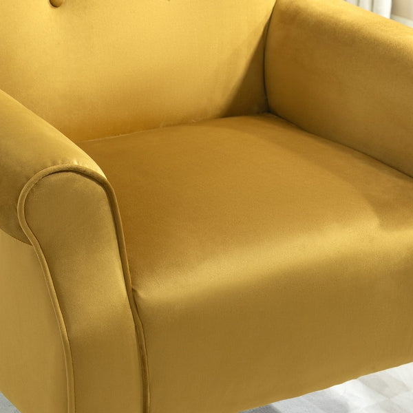 English Elm Mid-Century Modern Wingback Armchair Upholstered Club Seat with Tapered Wood Legs Mustard yellow B2735P510338