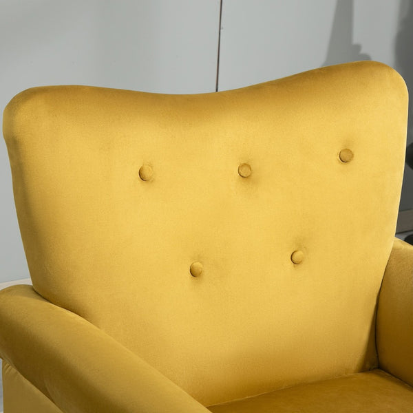 English Elm Mid-Century Modern Wingback Armchair Upholstered Club Seat with Tapered Wood Legs Mustard yellow B2735P510338