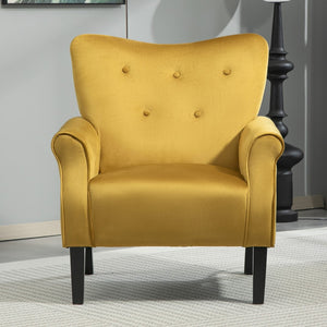English Elm Mid-Century Modern Wingback Armchair Upholstered Club Seat with Tapered Wood Legs Mustard yellow B2735P510338