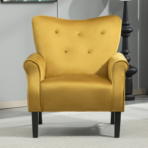 English Elm Mid-Century Modern Wingback Armchair Upholstered Club Seat with Tapered Wood Legs Mustard yellow B2735P510338