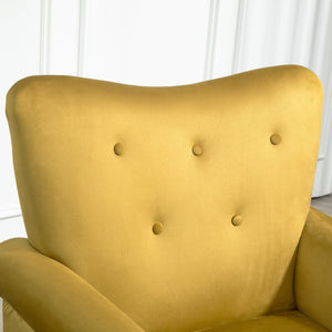 English Elm Mid-Century Modern Wingback Armchair Upholstered Club Seat with Tapered Wood Legs Mustard yellow B2735P510338