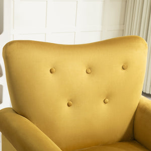 English Elm Mid-Century Modern Wingback Armchair Upholstered Club Seat with Tapered Wood Legs Mustard yellow B2735P510338
