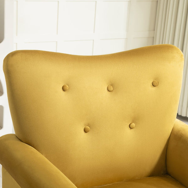 English Elm Mid-Century Modern Wingback Armchair Upholstered Club Seat with Tapered Wood Legs Mustard yellow B2735P510338