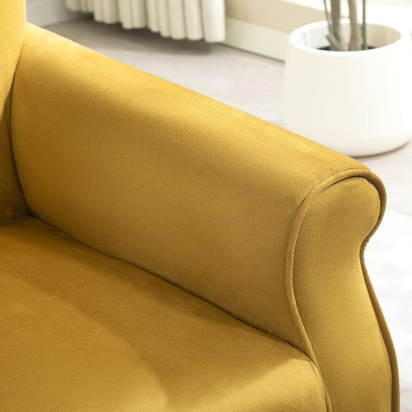 English Elm Mid-Century Modern Wingback Armchair Upholstered Club Seat with Tapered Wood Legs Mustard yellow B2735P510338