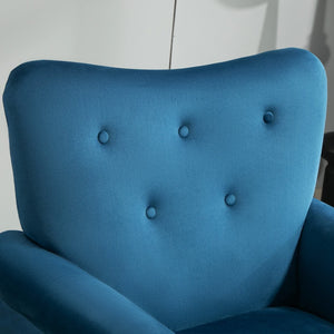 English Elm Mid-Century Modern Wingback Armchair Upholstered Club Seat with Tapered Wood Legs Navy B2735P510339