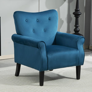 English Elm Mid-Century Modern Wingback Armchair Upholstered Club Seat with Tapered Wood Legs Navy B2735P510339