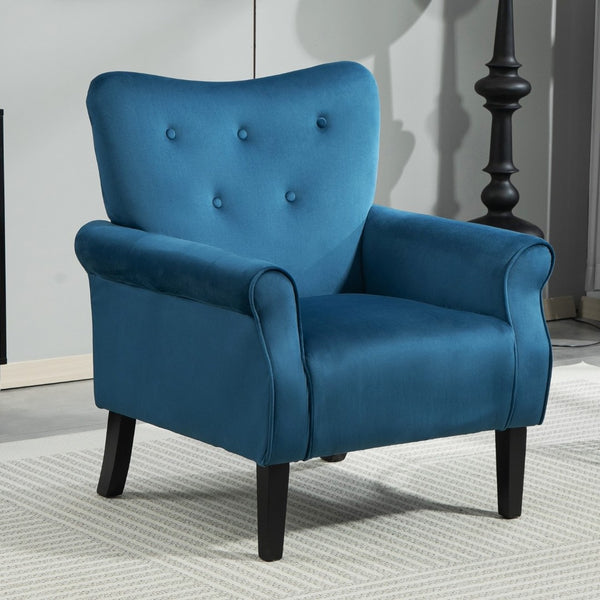 English Elm Mid-Century Modern Wingback Armchair Upholstered Club Seat with Tapered Wood Legs Navy B2735P510339