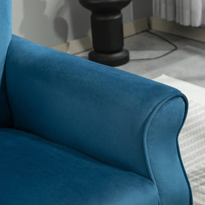 English Elm Mid-Century Modern Wingback Armchair Upholstered Club Seat with Tapered Wood Legs Navy B2735P510339