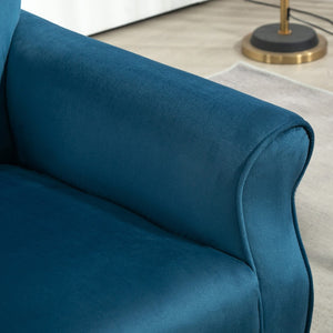 English Elm Mid-Century Modern Wingback Armchair Upholstered Club Seat with Tapered Wood Legs Navy B2735P510339