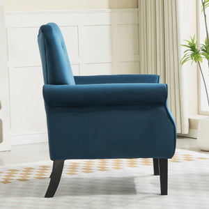 English Elm Mid-Century Modern Wingback Armchair Upholstered Club Seat with Tapered Wood Legs Navy B2735P510339