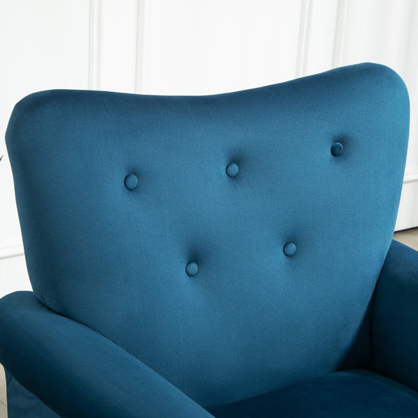 English Elm Mid-Century Modern Wingback Armchair Upholstered Club Seat with Tapered Wood Legs Navy B2735P510339