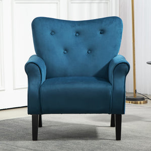 English Elm Mid-Century Modern Wingback Armchair Upholstered Club Seat with Tapered Wood Legs Navy B2735P510339