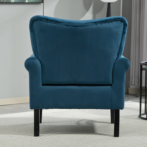 English Elm Mid-Century Modern Wingback Armchair Upholstered Club Seat with Tapered Wood Legs Navy B2735P510339