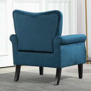 English Elm Mid-Century Modern Wingback Armchair Upholstered Club Seat with Tapered Wood Legs Navy B2735P510339