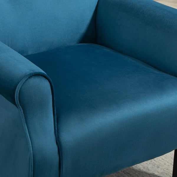 English Elm Mid-Century Modern Wingback Armchair Upholstered Club Seat with Tapered Wood Legs Navy B2735P510339