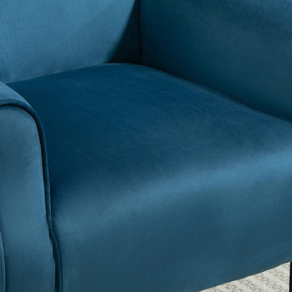 English Elm Mid-Century Modern Wingback Armchair Upholstered Club Seat with Tapered Wood Legs Navy B2735P510339