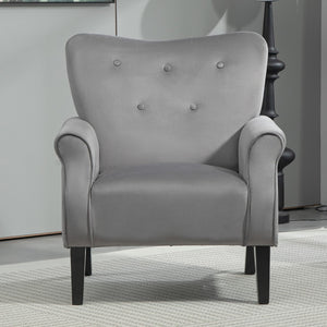 English Elm Mid-Century Modern Wingback Armchair Upholstered Club Seat with Tapered Wood Legs Grey B2735P510340