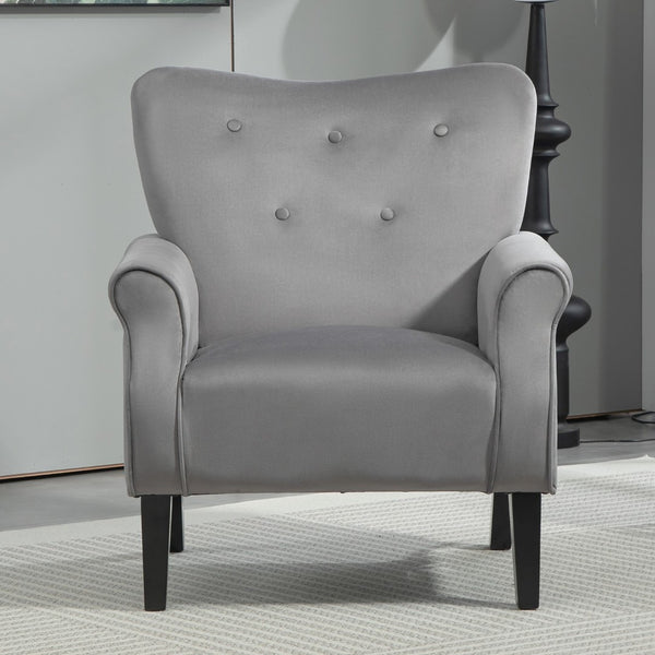English Elm Mid-Century Modern Wingback Armchair Upholstered Club Seat with Tapered Wood Legs Grey B2735P510340
