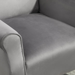 English Elm Mid-Century Modern Wingback Armchair Upholstered Club Seat with Tapered Wood Legs Grey B2735P510340