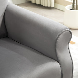 English Elm Mid-Century Modern Wingback Armchair Upholstered Club Seat with Tapered Wood Legs Grey B2735P510340