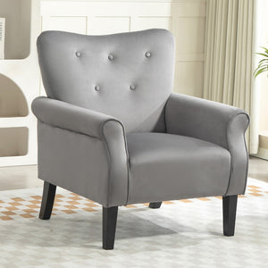 English Elm Mid-Century Modern Wingback Armchair Upholstered Club Seat with Tapered Wood Legs Grey B2735P510340