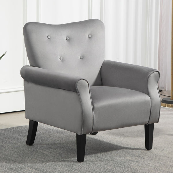 English Elm Mid-Century Modern Wingback Armchair Upholstered Club Seat with Tapered Wood Legs Grey B2735P510340