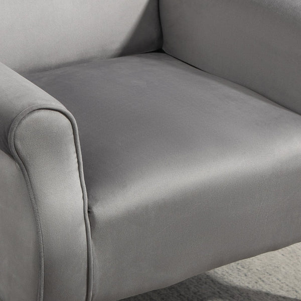 English Elm Mid-Century Modern Wingback Armchair Upholstered Club Seat with Tapered Wood Legs Grey B2735P510340