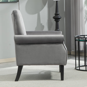 English Elm Mid-Century Modern Wingback Armchair Upholstered Club Seat with Tapered Wood Legs Grey B2735P510340
