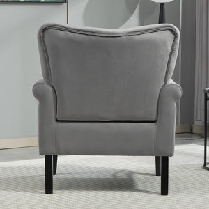 English Elm Mid-Century Modern Wingback Armchair Upholstered Club Seat with Tapered Wood Legs Grey B2735P510340