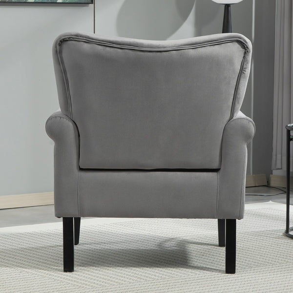English Elm Mid-Century Modern Wingback Armchair Upholstered Club Seat with Tapered Wood Legs Grey B2735P510340