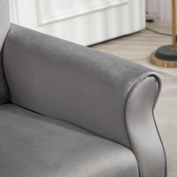 English Elm Mid-Century Modern Wingback Armchair Upholstered Club Seat with Tapered Wood Legs Grey B2735P510340