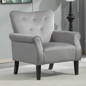 English Elm Mid-Century Modern Wingback Armchair Upholstered Club Seat with Tapered Wood Legs Grey B2735P510340