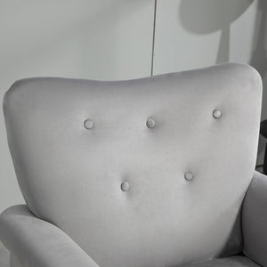 English Elm Mid-Century Modern Wingback Armchair Upholstered Club Seat with Tapered Wood Legs Grey B2735P510340