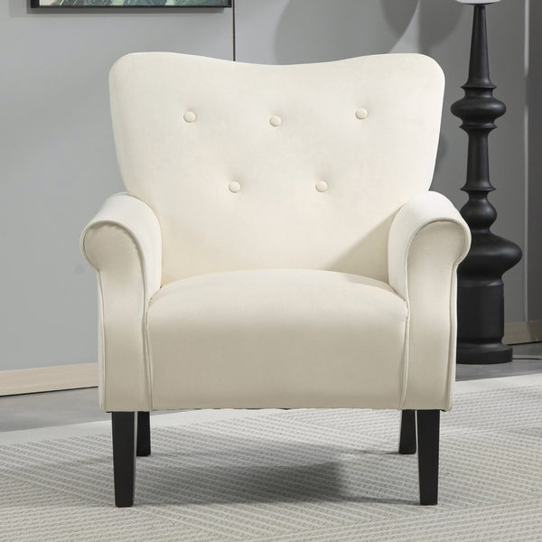 English Elm Mid-Century Modern Wingback Armchair Upholstered Club Seat with Tapered Wood Legs Ivory B2735P510341