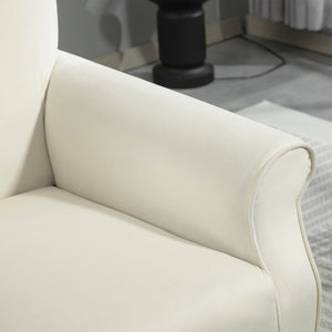 English Elm Mid-Century Modern Wingback Armchair Upholstered Club Seat with Tapered Wood Legs Ivory B2735P510341