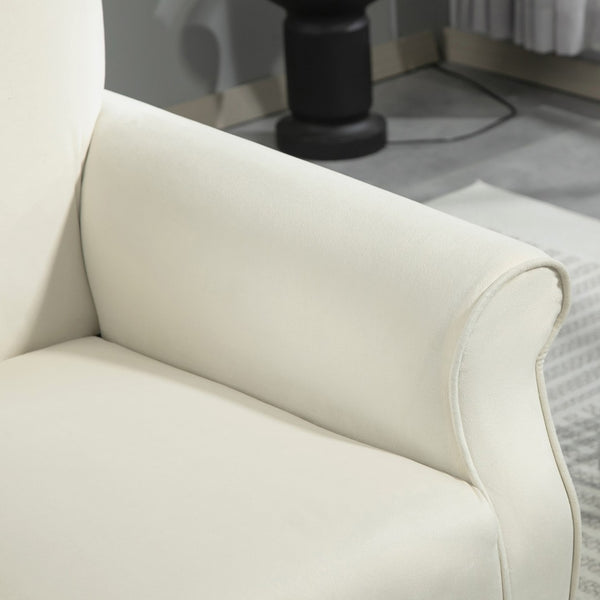 English Elm Mid-Century Modern Wingback Armchair Upholstered Club Seat with Tapered Wood Legs Ivory B2735P510341