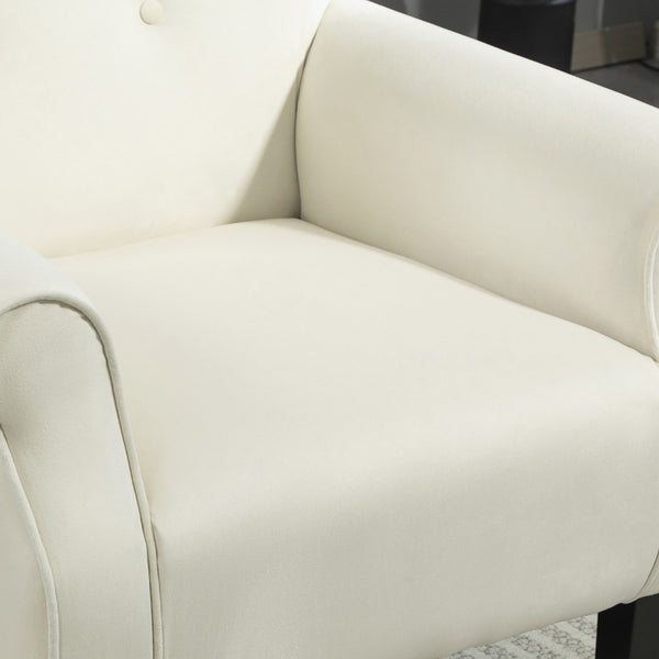 English Elm Mid-Century Modern Wingback Armchair Upholstered Club Seat with Tapered Wood Legs Ivory B2735P510341