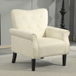 English Elm Mid-Century Modern Wingback Armchair Upholstered Club Seat with Tapered Wood Legs Ivory B2735P510341