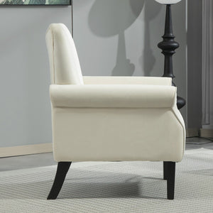 English Elm Mid-Century Modern Wingback Armchair Upholstered Club Seat with Tapered Wood Legs Ivory B2735P510341