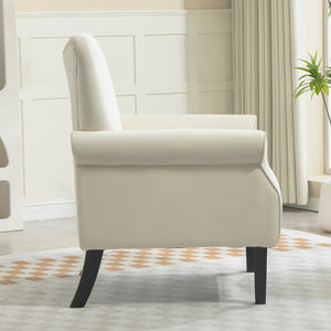 English Elm Mid-Century Modern Wingback Armchair Upholstered Club Seat with Tapered Wood Legs Ivory B2735P510341