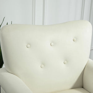 English Elm Mid-Century Modern Wingback Armchair Upholstered Club Seat with Tapered Wood Legs Ivory B2735P510341