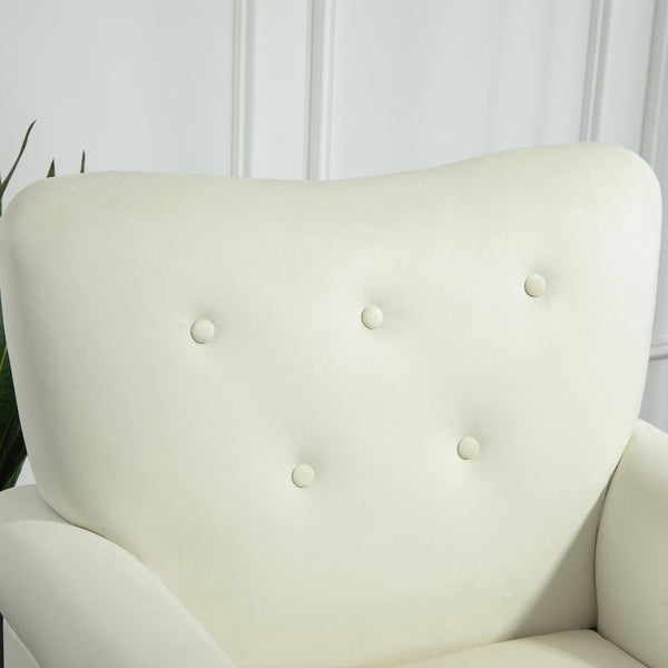 English Elm Mid-Century Modern Wingback Armchair Upholstered Club Seat with Tapered Wood Legs Ivory B2735P510341